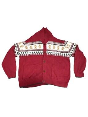 VTG Cotton Christmas Sweater Cardigan Gingerbread Men Red/Green/White Men's 3XL